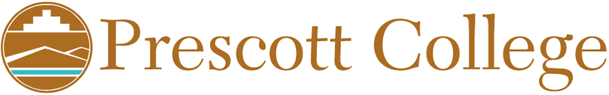 Logo of Prescott College featuring a circular emblem with abstract shapes resembling an Arizona landscape, next to the words "Prescott College" in brown text.