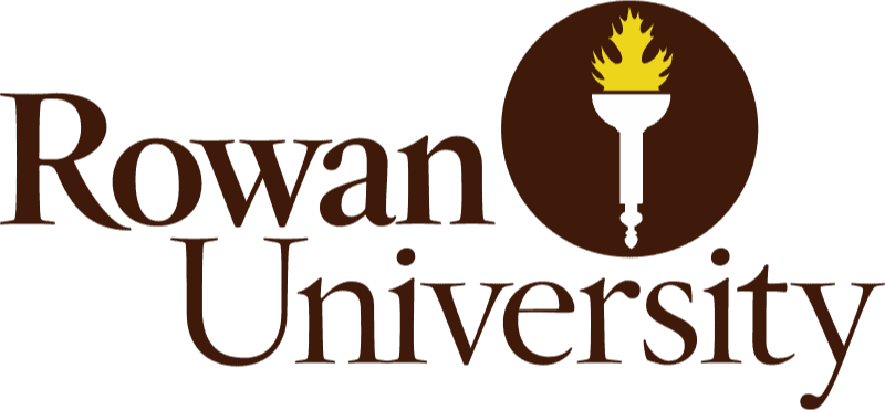 Logo of Rowan University featuring the words "Rowan University" in brown text. A circular emblem with a lit torch is on the right side of "Rowan," proudly representing its New Jersey heritage and commitment to quality, including Online Master's in Education programs.