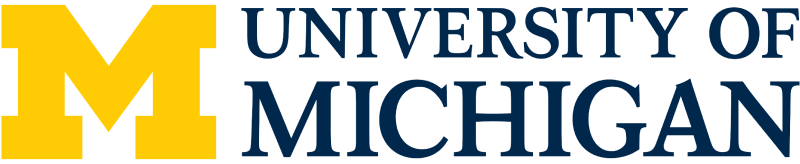 The University of Michigan logo, showcasing a prominent yellow "M" on the left, is complemented by the words "University of Michigan" in dark blue on the right, representing excellence in both traditional and online education.